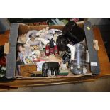 A box of miscellaneous ornaments and figures