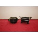 Two miniature bronze incense burners