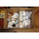 Two boxes of miscellaneous ceramics, teaware etc.