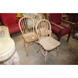 Three elm seated stick back kitchen chairs