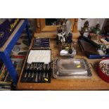 A quantity of various silver and plated cutlery to include fish servers, table spoons etc. weighable