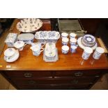 A quantity of blue and white teaware; blue and whi