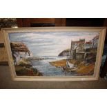 H K Leeson, oil on board of a harbour scene