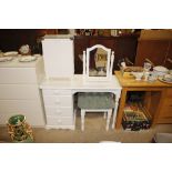 A white dressing table with, matching stool and sw