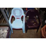 Four plastic children's garden chairs