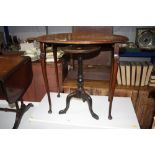 A mahogany tripod wine table; and a burr walnut ov