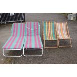 Two sun loungers and two deck chairs