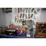 A quantity of vintage car spot lights; car posters;