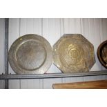 Two Eastern engraved brass trays