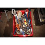 A plastic box and contents of various tools