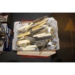 A box of various plated and other cutlery
