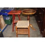 A polished wood wine table, painted plant stand an