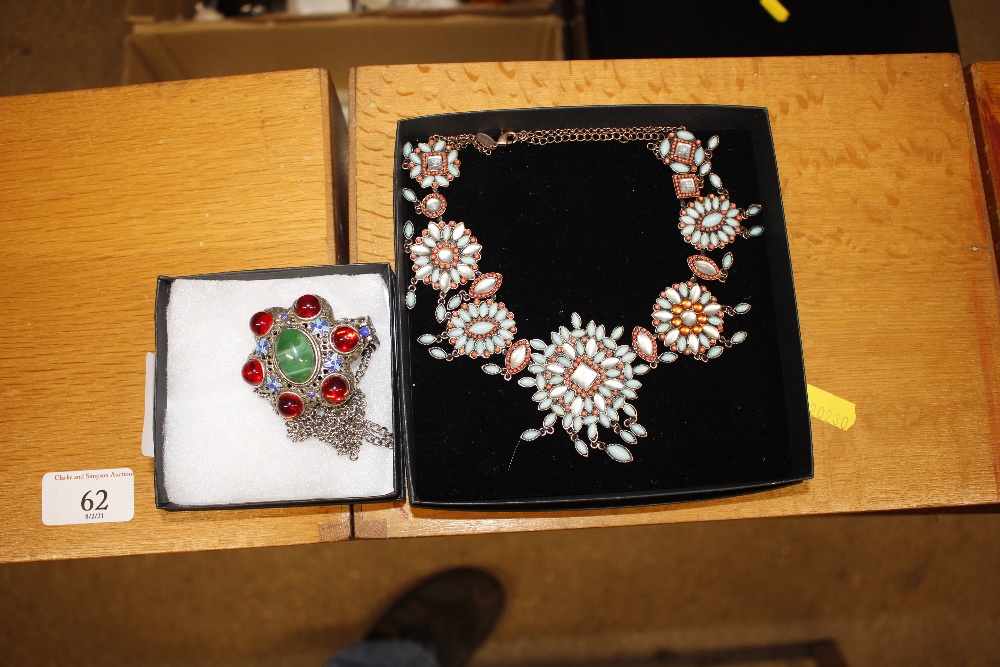 A boxed turquoise and hardstone necklace; and a bo