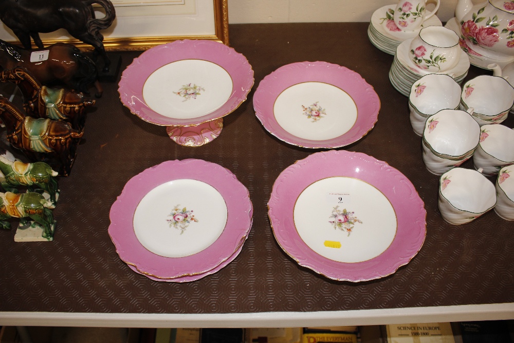 A Victorian pink and gilt decorated part dessert s