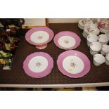 A Victorian pink and gilt decorated part dessert s