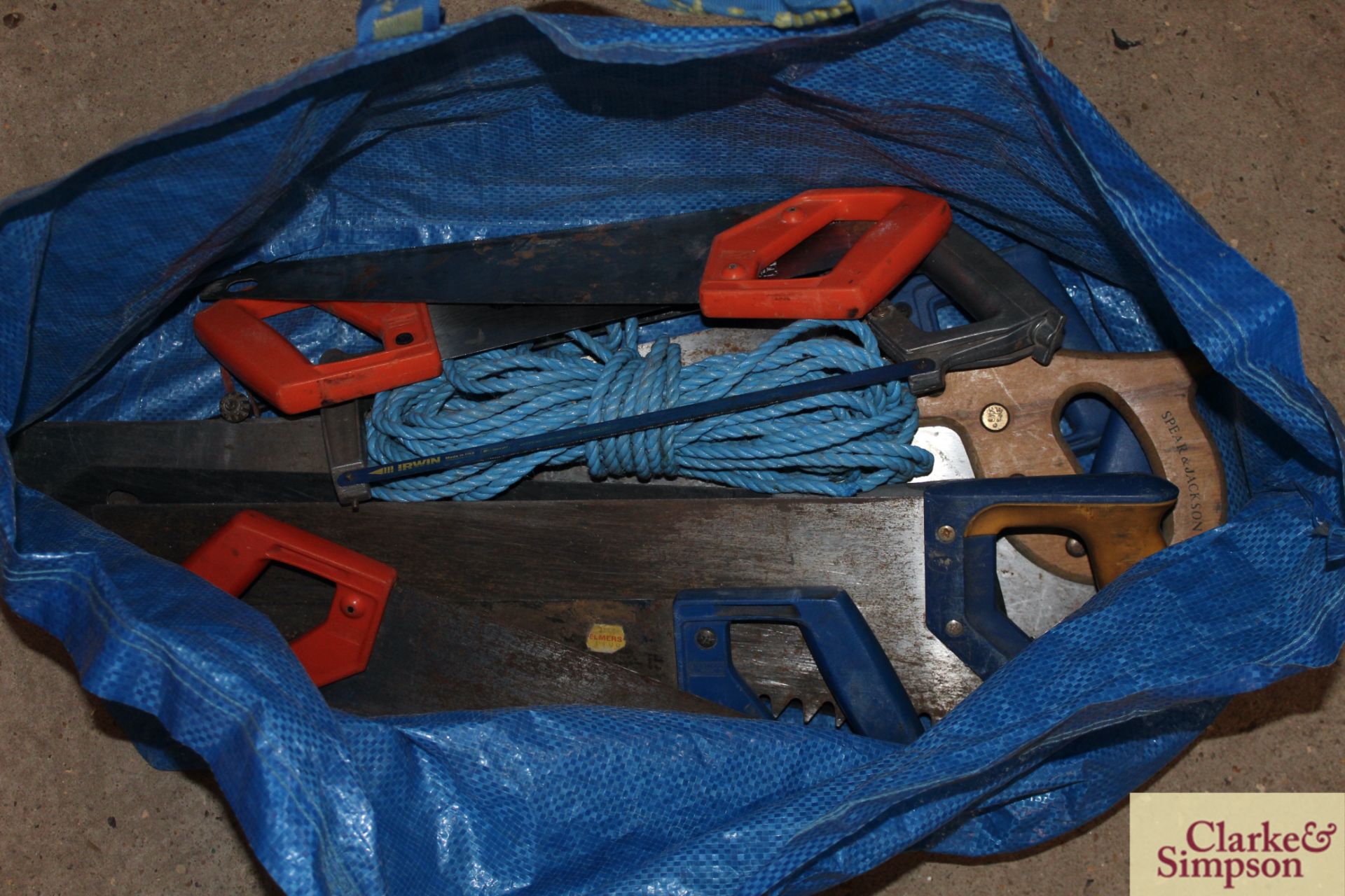Quantity of various hand saws.