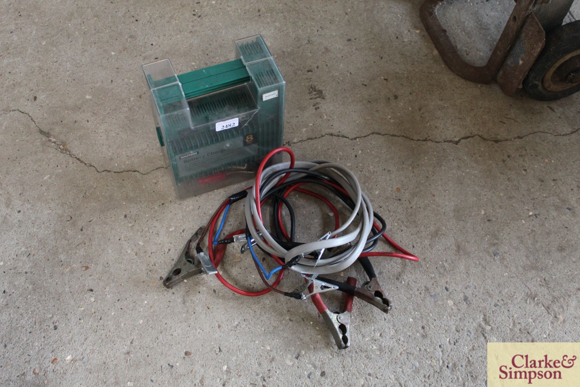 Jump leads and Halfords battery charger.