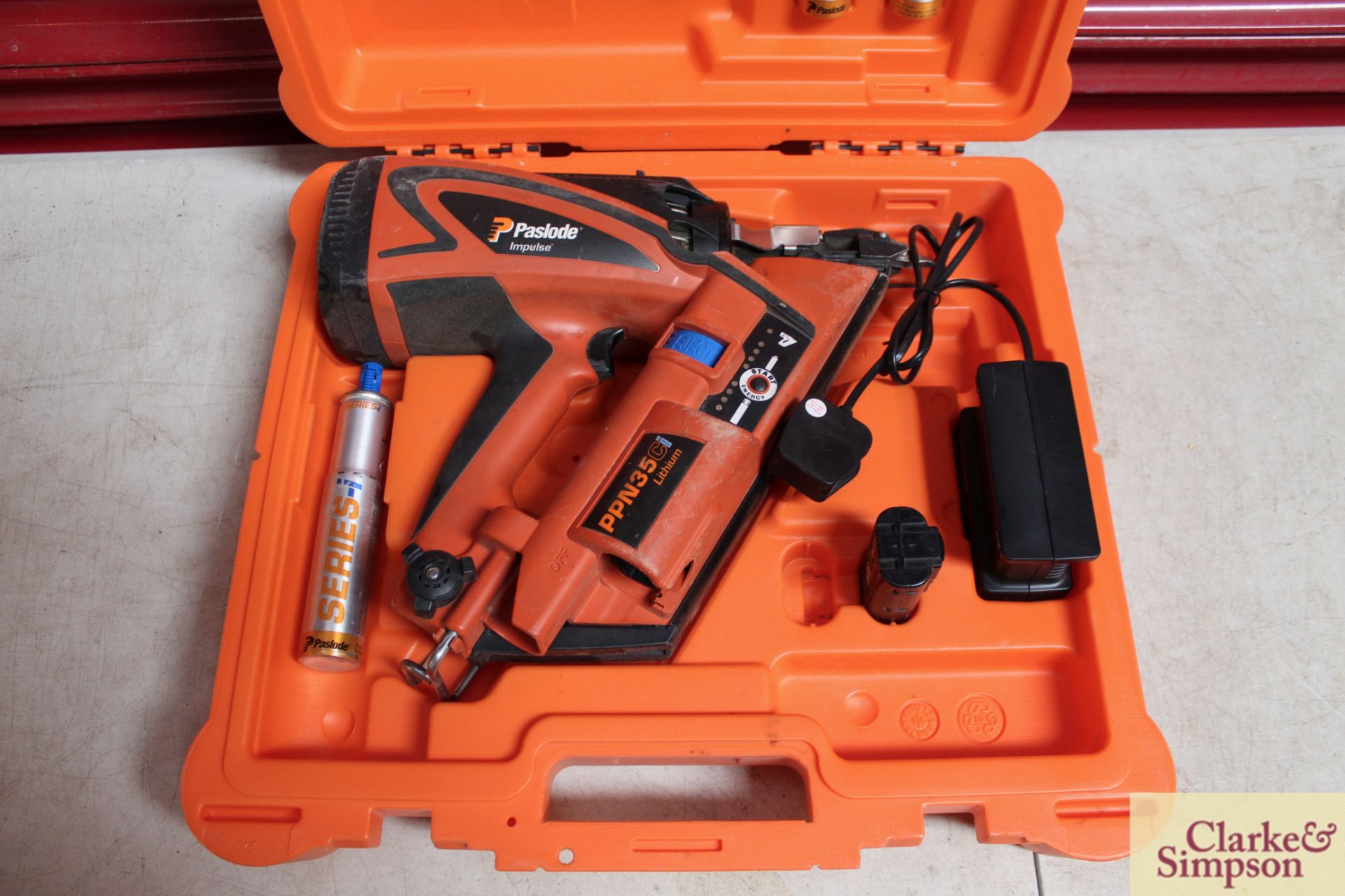 Paslode Impulse PPN35Ci Lithium nail gun with battery and charger in case. - Image 3 of 5