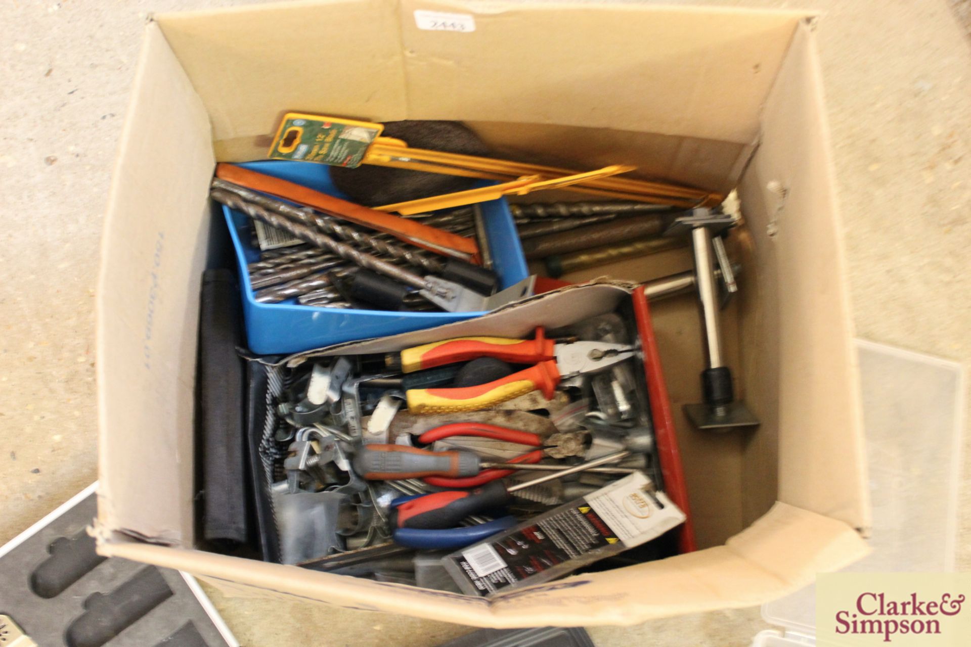 Box containing various spanners, drill bits, hand tools etc. - Image 2 of 4