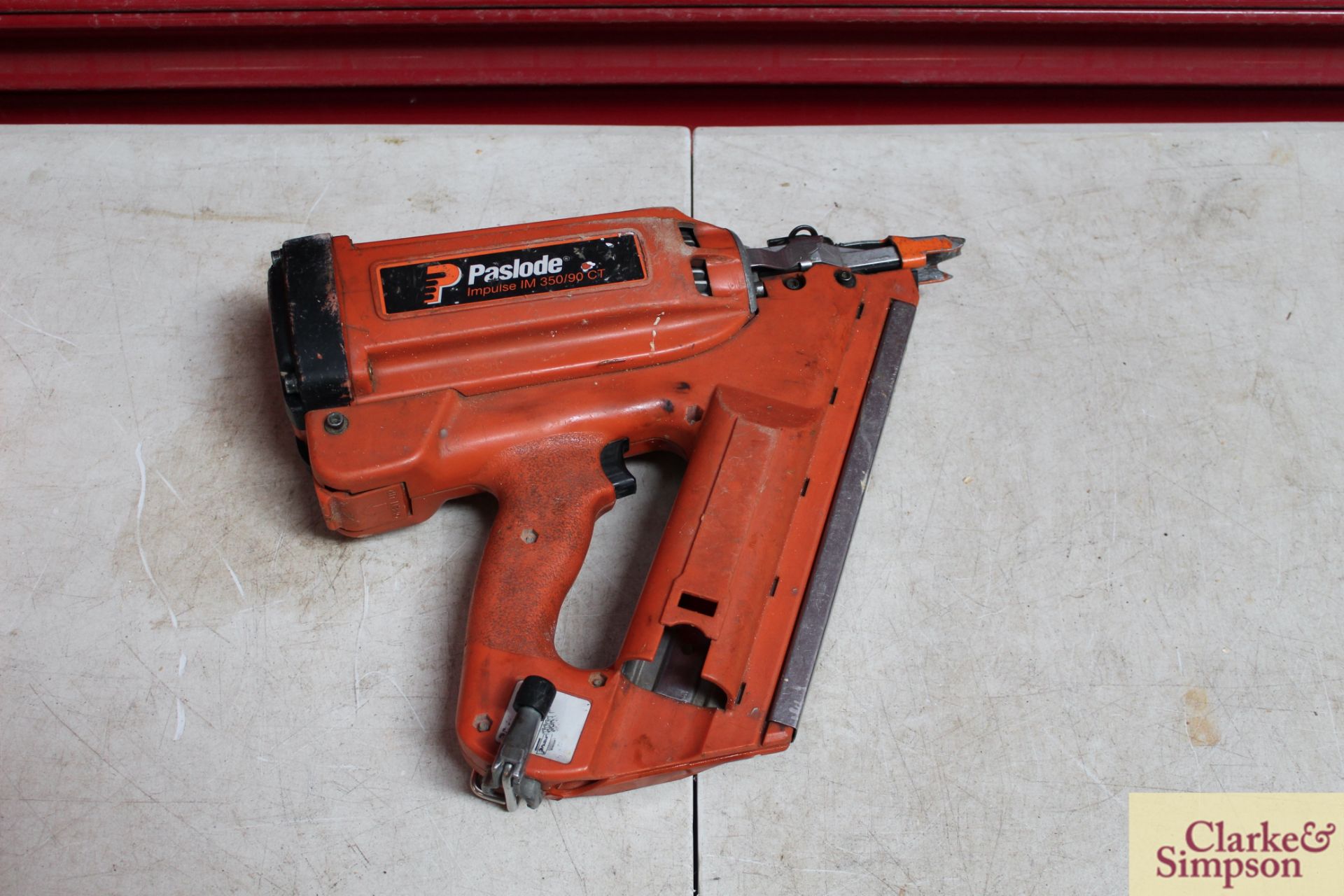 Paslode Impluse IM 350/90 CT nail gun with two batteries and charger in case. - Image 3 of 4