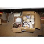 Two boxes containing miscellaneous teaware; and In