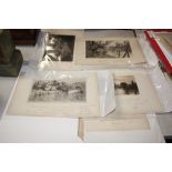 A folder of various etchings including Edwin Edwards, J Landseer, C.F. Robinson etc.