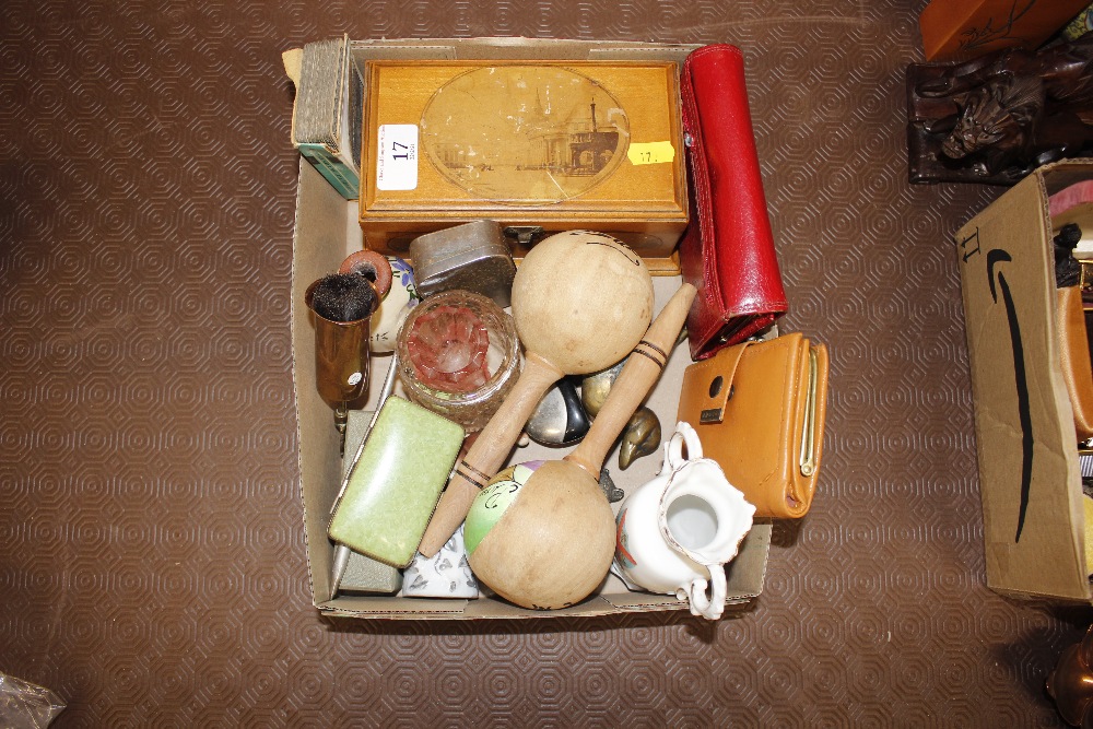 A box containing a Mauchline box and other various