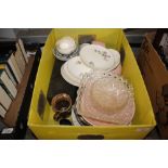 A box of miscellaneous tea ware; moulded glass frui