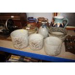 A quantity of various studio pottery jardinieres,
