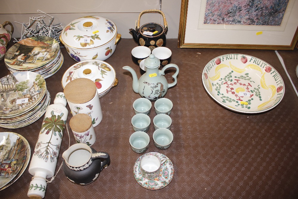 A Japanese tea set; a Canton decorated cup and sau