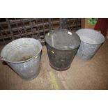 Three galvanised pails