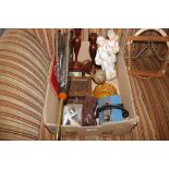 A box of miscellaneous items to include a pair of