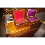 A brass bound writing box; another light oak cutle