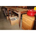 An antique pine single drawer side table