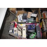 Two boxes containing various electrical items, tel