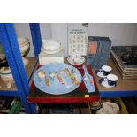 A Wedgwood Peter Rabbit bowl and mug; a cake plate