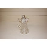 A glass and silver plate mounted claret jug, with