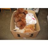 A box of various soft toys