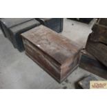 A vintage stained pine trunk, and a wooden tray