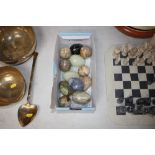 A box of Onyx and other decorative eggs