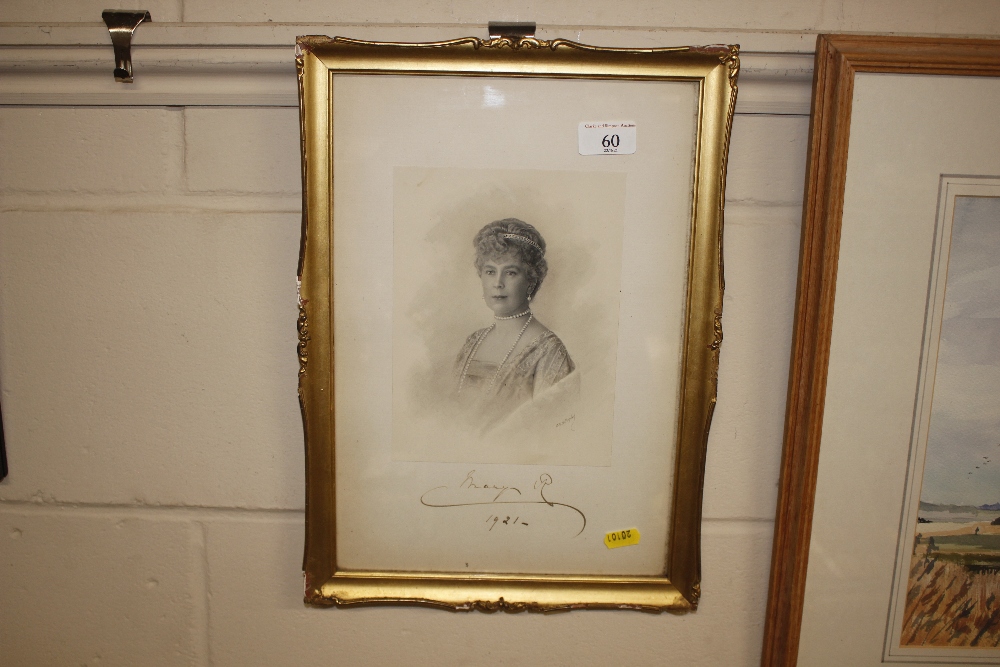 A photographic portrait print of Queen Mary, bears
