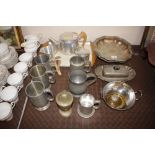 A piquot ware teaset; various plated items; pewter