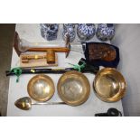 Three brass singing bowls and spoon; a shillelagh;