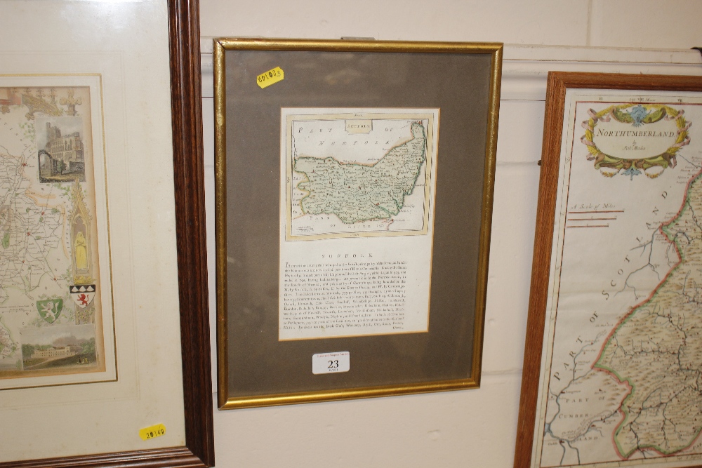 A framed and glazed map of Suffolk