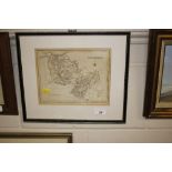 A framed and glazed map of Denbighshire