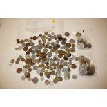 A box containing mixed world coinage, together wit