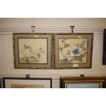 A pair of Japanese watercolours, birds amongst fol