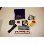 Brass boxed scales, compact and other items