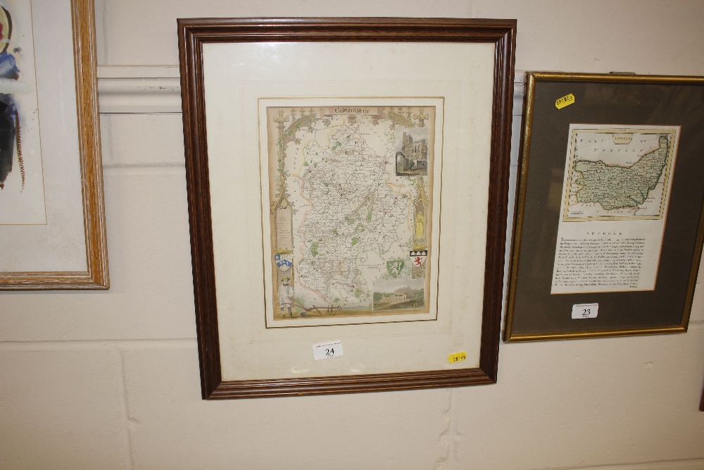 A framed and glazed map of Bedfordshire