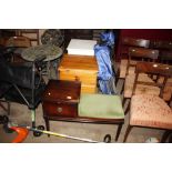 A reproduction mahogany telephone table; a pine ef